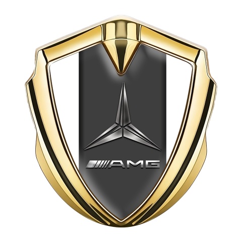 Mercedes Amg Emblem Logo Schriftzug Aufkleber mit Goldtonfarbe Weiss Basis und Metalllogo