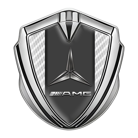 Mercedes AMG Selbstklebendes Metallaufkleber Emblem Silbertonfarbe mit Weiss Kohlenstoff Effekt