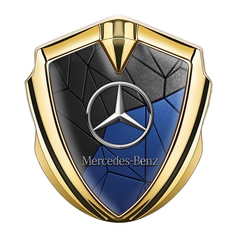 Mercedes Benz Emblem Auto Zeichen Goldtonfarbe mit Blau Schwarzes Mosaik Effekt