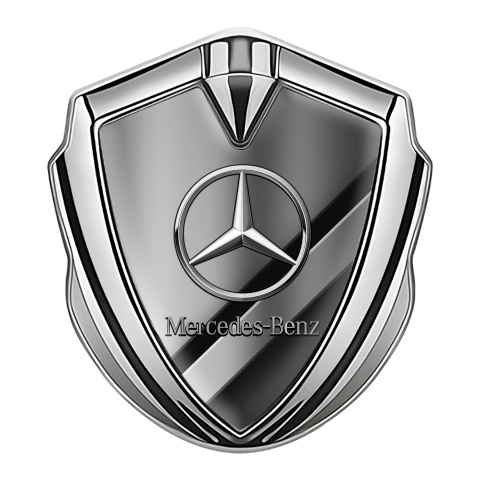 Mercedes Benz Emblem Aufkleber Autozubehor Silbertonfarbe mit Sportstreifen Effekt