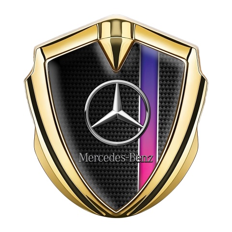 Mercedes Benz Emblem Logo Schriftzug Aufkleber mit Goldtonfarbe Carbon mit Farbband Effekt