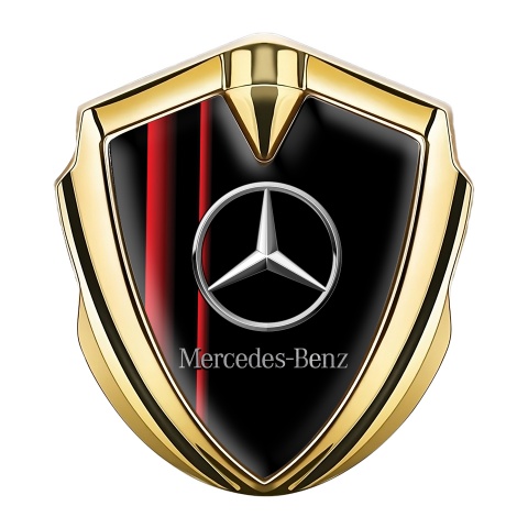 Mercedes Benz Seitenflugel Emblem Aufkleber Goldtonfarbe Schwarz Basis mit Rote Streifen