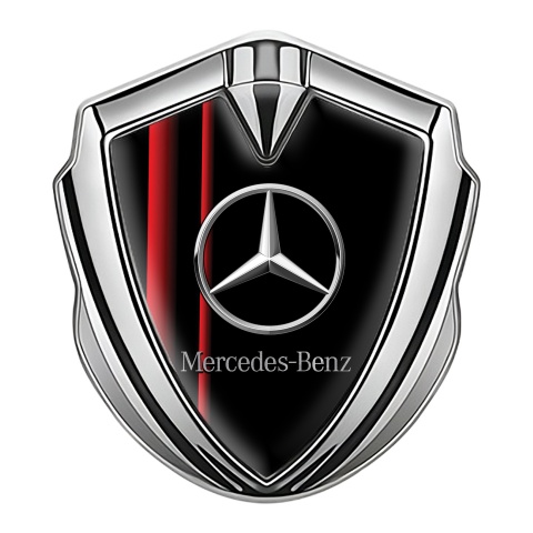 Mercedes Benz Seitenflugel Emblem Aufkleber Silbertonfarbe Schwarz Basis mit Rote Streifen