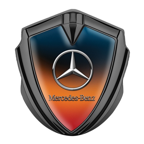 Mercedes Benz Emblem Abzeichen Graphit Tonfarbe mit Orange Blau Hintergrund Design