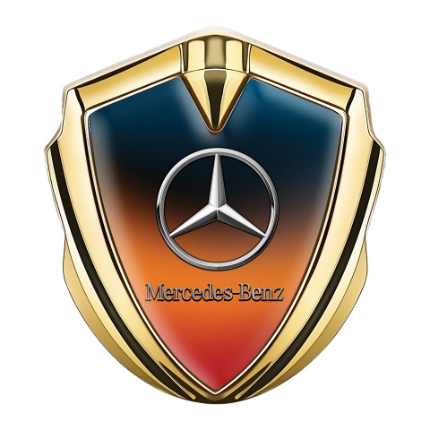 Mercedes Benz Emblem Abzeichen Goldtonfarbe mit Orange Blau Hintergrund Design