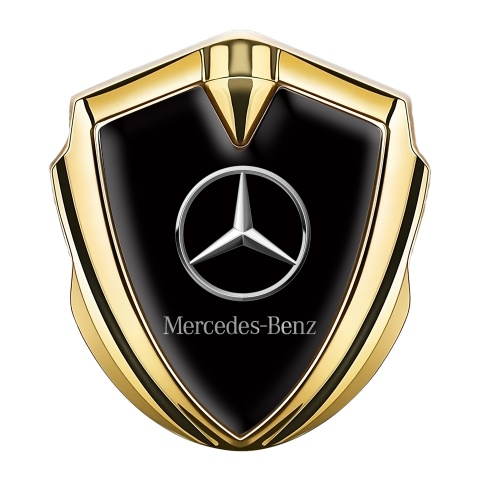 Mercedes Benz Abzeichen selbstklebend Goldtonfarbe Schwarz Fundaments mit Chrom Logo Stil