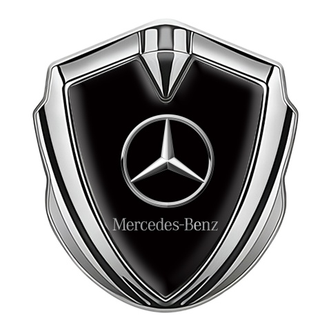Mercedes Benz Abzeichen selbstklebend Silbertonfarbe Schwarz Fundaments mit Chrom Logo Stil