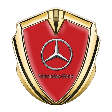 Mercedes Benz Emblem Auto Zeichen Goldtonfarbe mit Rot Basis Stil und Chrom Logo