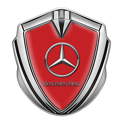 Mercedes Benz Emblem Auto Zeichen Silbertonfarbe mit Rot Basis Stil und Chrom Logo
