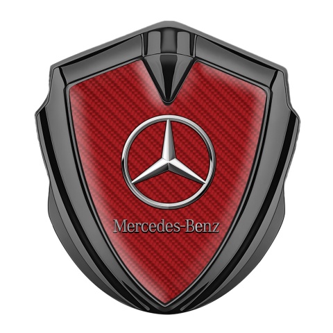 Mercedes Benz Selbstklebendes Metallaufkleber Emblem Graphit Tonfarbe mit Rot Carbon Effekt