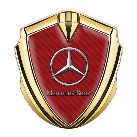 Mercedes Benz Selbstklebendes Metallaufkleber Emblem Goldtonfarbe mit Rot Carbon Effekt