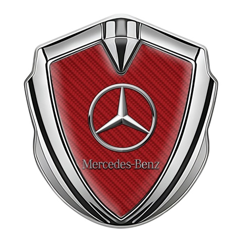 Mercedes Benz Selbstklebendes Metallaufkleber Emblem Silbertonfarbe mit Rot Carbon Effekt