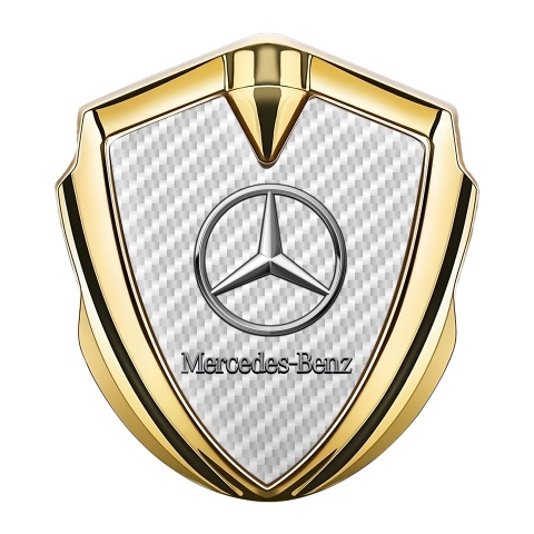 Mercedes Benz Emblem Logo Schriftzug Aufkleber mit Goldtonfarbe Weiss Kohlenstoff Effekt