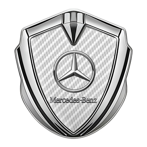 Mercedes Benz Emblem Logo Schriftzug Aufkleber mit Silbertonfarbe Weiss Kohlenstoff Effekt