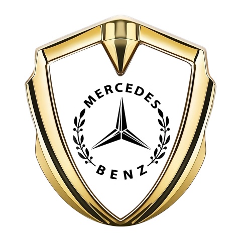 Mercedes Benz Emblem Abzeichen Goldtonfarbe mit Weiss Ausfuhrung