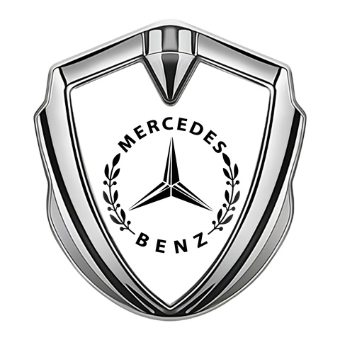 Mercedes Benz Emblem Abzeichen Silbertonfarbe mit Weiss Ausfuhrung