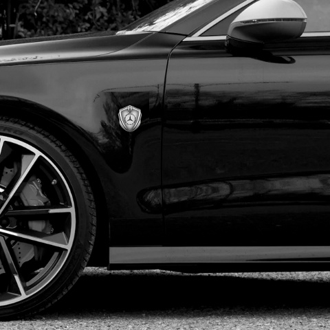 Mercedes Benz Emblem Abzeichen selbstklebend Silbertonfarbe mit Grau Ausfuhrung