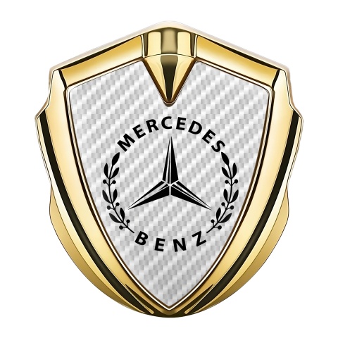 Mercedes Benz Emblem Auto Zeichen Goldtonfarbe mit Weiss Carbon Ausfuhrung