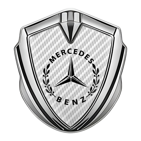 Mercedes Benz Emblem Auto Zeichen Silbertonfarbe mit Weiss Carbon Ausfuhrung