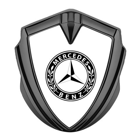 Mercedes Benz Selbstklebendes Metallaufkleber Emblem Graphit Tonfarbe mit Weiss Basis und Rundes Logo