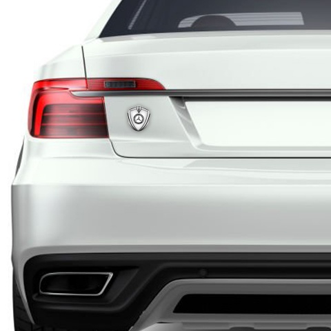 Mercedes Benz Selbstklebendes Metallaufkleber Emblem Silbertonfarbe mit Weiss Basis und Rundes Logo