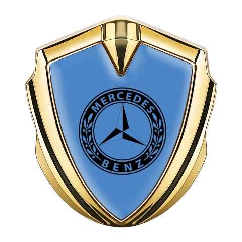 Mercedes Benz Seitenflugel Emblem Aufkleber Goldtonfarbe mit Blau Basis und Rundes Logo