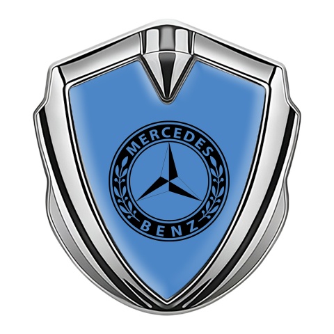 Mercedes Benz Seitenflugel Emblem Aufkleber Silbertonfarbe mit Blau Basis und Rundes Logo