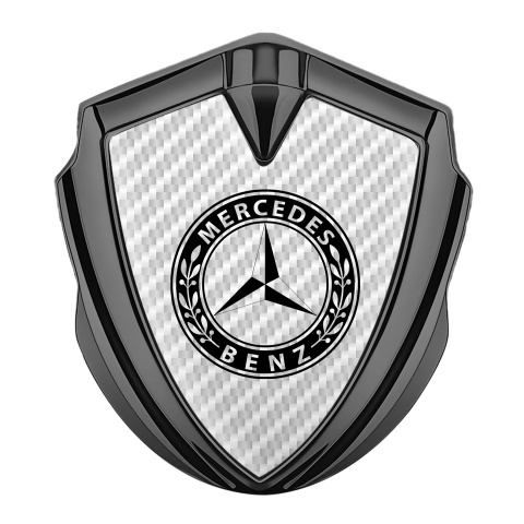 Mercedes Benz Abzeichen selbstklebend Graphit Tonfarbe mit Weiss Carbon Basis und Rundes Logo Stil
