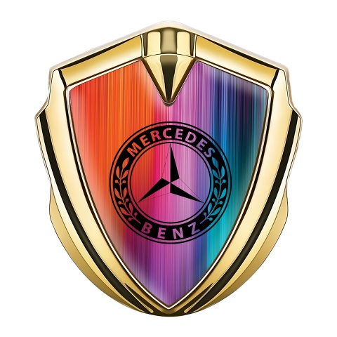 Mercedes Benz Emblem Auto Zeichen Goldtonfarbe mit Mehrfarbige Basis und Rundes Logo Design