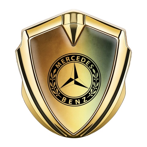 Mercedes Benz Selbstklebendes Metallaufkleber Emblem Goldtonfarbe mit Goldene Basis Effekt
