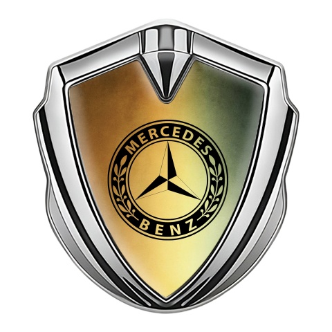 Mercedes Benz Selbstklebendes Metallaufkleber Emblem Silbertonfarbe mit Goldene Basis Effekt