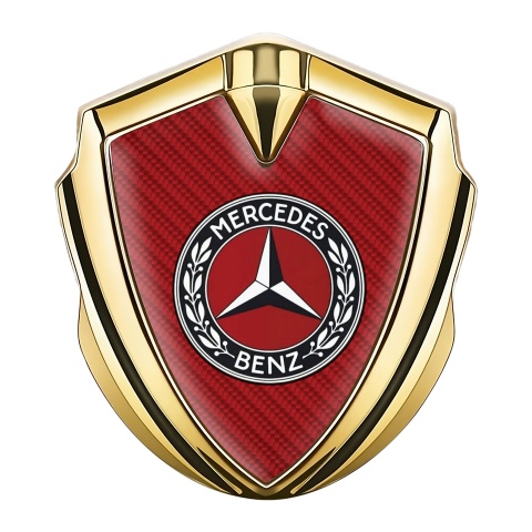 Mercedes Benz Emblem Abzeichen Goldtonfarbe mit Rote Carbon Variante