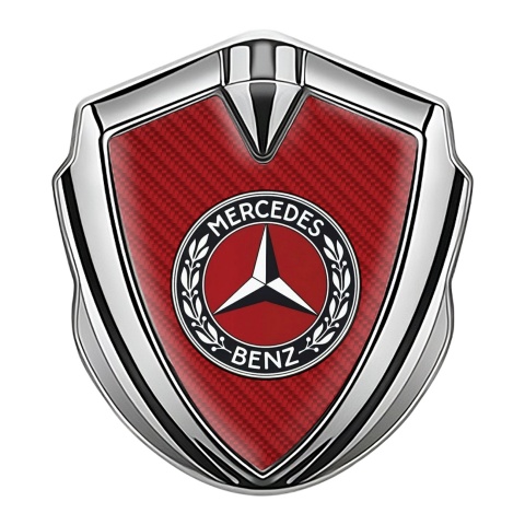 Mercedes Benz Emblem Abzeichen Silbertonfarbe mit Rote Carbon Variante