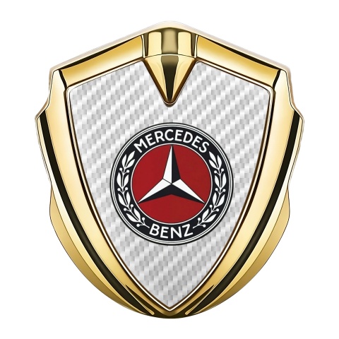 Mercedes Benz Abzeichen selbstklebend Goldtonfarbe mit Weiss Carbon und Rotes Kreis Logo Stil