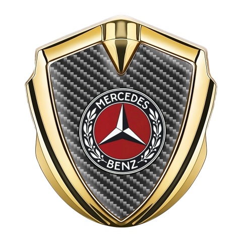 Mercedes Benz Emblem Auto Zeichen Goldtonfarbe mit Grau Carbon mit Rotes Kreis Logo