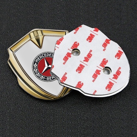 Mercedes Benz Emblem Aufkleber Autozubehor Goldtonfarbe mit Grau Hintergrund Rotes Kreis Logo