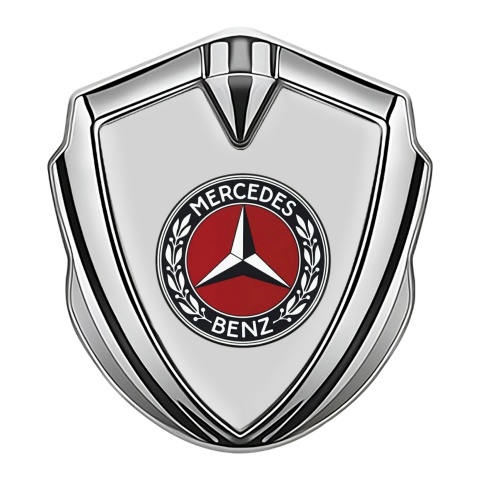 Mercedes Benz Emblem Aufkleber Autozubehor Silbertonfarbe mit Grau Hintergrund Rotes Kreis Logo