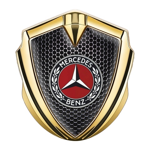 Mercedes Benz Selbstklebendes Metallaufkleber Emblem Goldtonfarbe mit Perforierter Stahl Effekt Vorlage
