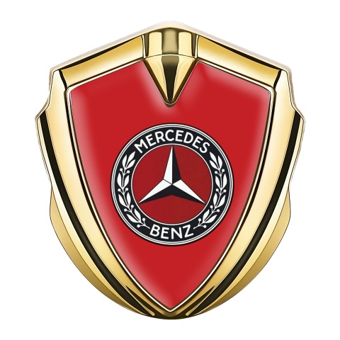 Mercedes Benz Seitenflugel Emblem Aufkleber mit Goldtonfarbe Rote Basis Version